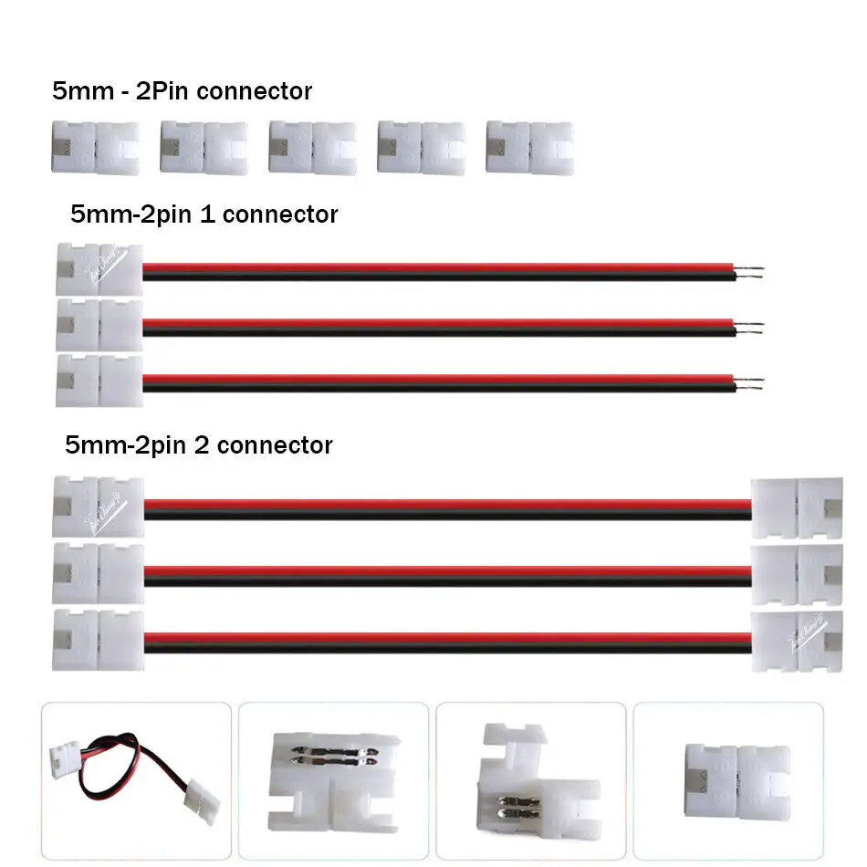 2Pin LED Strip Connector Cable Width PCB Single Color Tape Light 5mm 8mm 10mm For 3528 5050  Single Color LED Strip Lighting