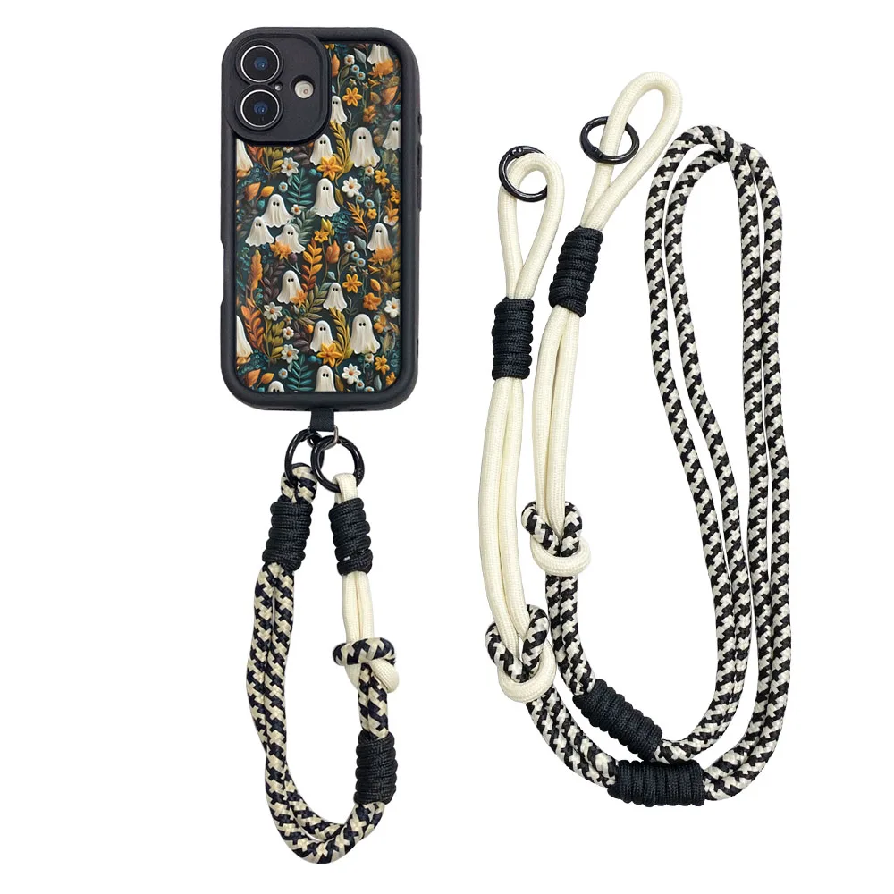 Ypm5Halloween Ghost Crossbody الحبل الحال بالنسبة آيفون 16 15 14 13 12 11 17 برو ماكس XS ماكس XR 7 8 زائد سلسلة المعصم حبل طويل غطاء