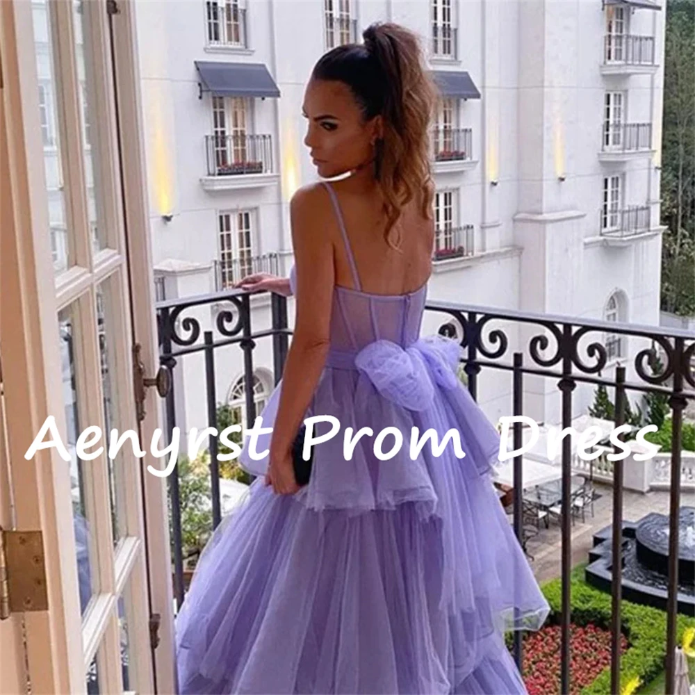 Aenyrst viola Spaghetti Strap Tulle abiti da ballo Sweetheart A Line abiti da sera A strati 2024 lunghezza del pavimento vestito da festa di compleanno