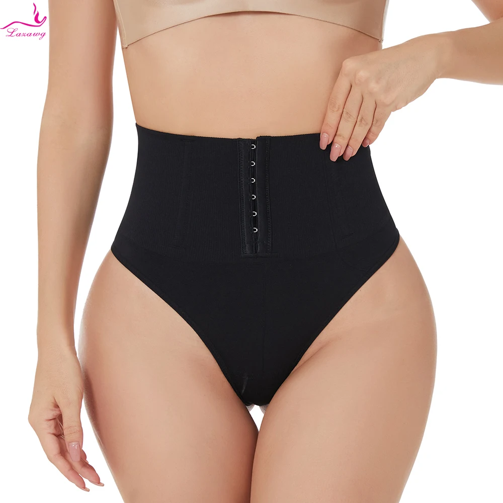 LAZAWG Bodyshaper Mid Waist Tummy Control Panties Women Flat Belly Briefs with Hook Slimming Underwear Waist Trainer Shapewear