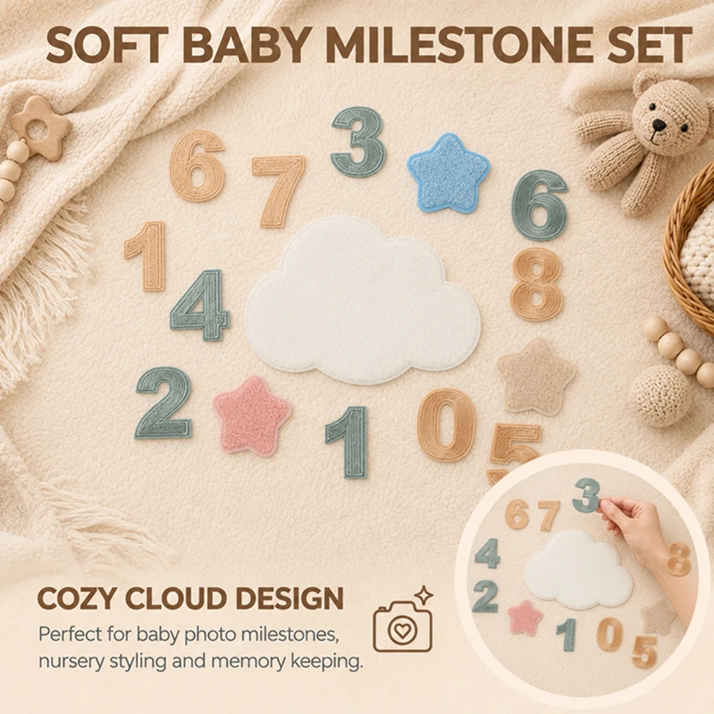 Baby Milestone Photo Props Felt Numbered Month Commemorative Set Moon Rainbow and Cloud Balloons Newborn Photography Accessories