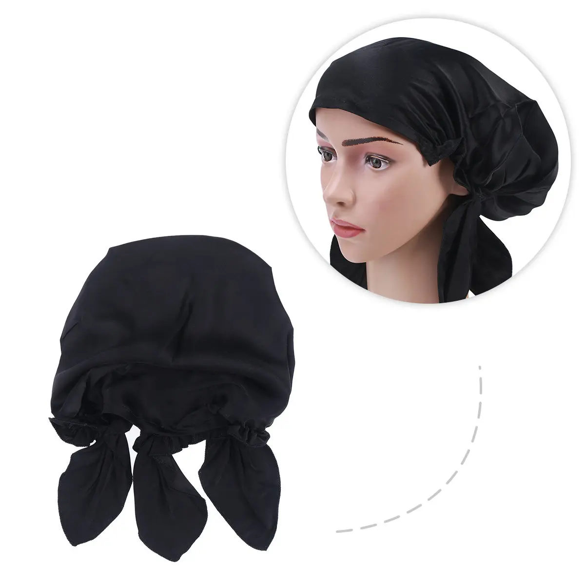 Silk Night Sleeping Bonnet Silk Fabric Super Smooth Gentle on Curly Straight Wigs Dreadlocks One Size 60-100Cm Women