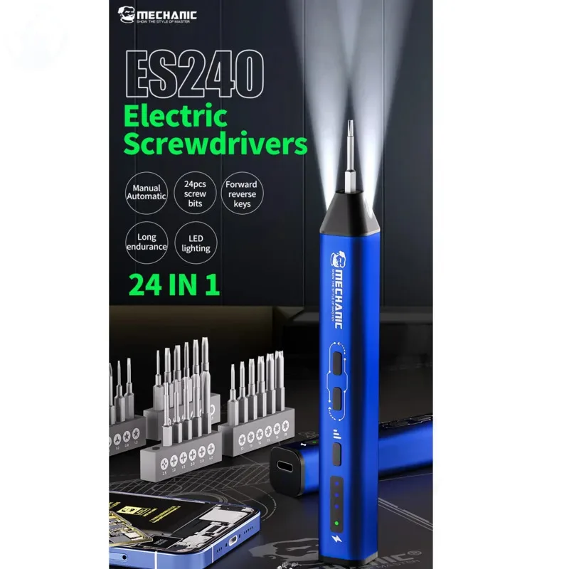 24 in1 Long Life Electric Screwdriver LED Illuminated Cordless ES240 Adjustable Gear Electric Repair Tool