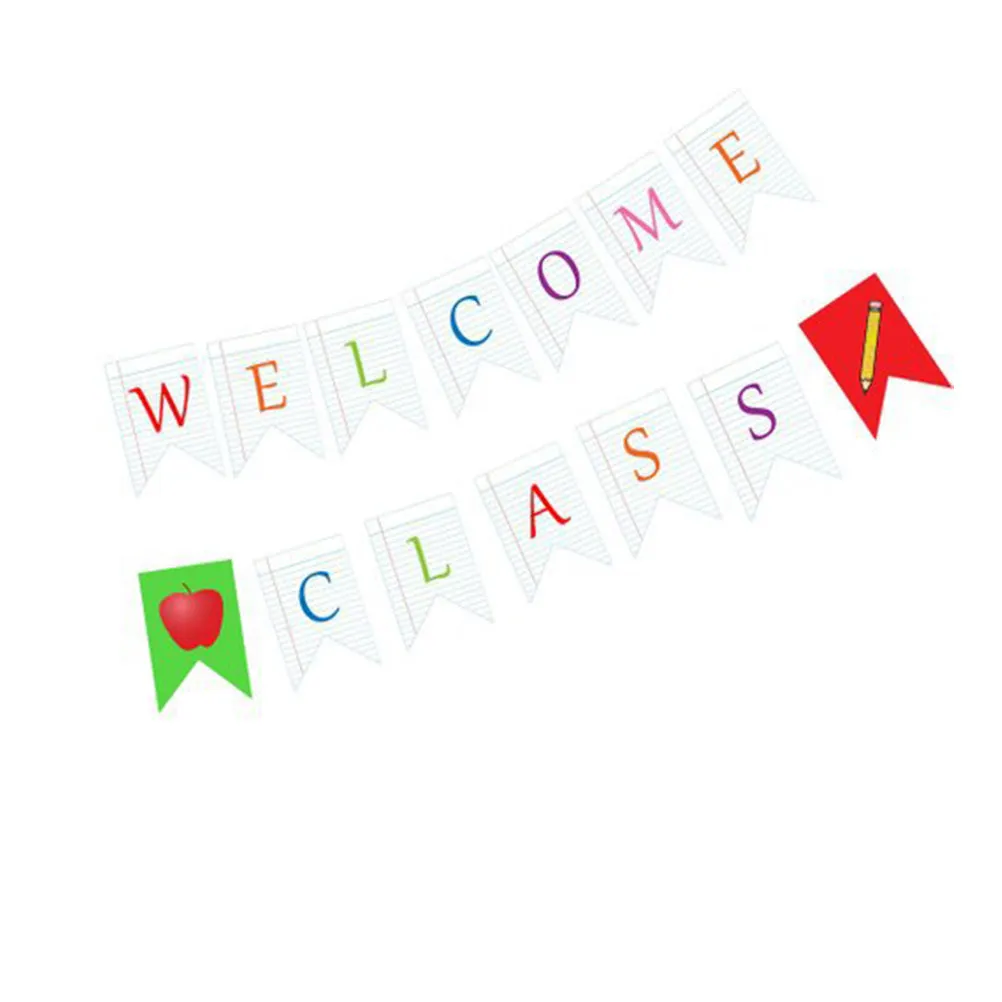 2Sets Premium Welcome Class Banner Back to School Ceremony Pull Flag New Semester Decoration Classroom Wall Blackboard Yard