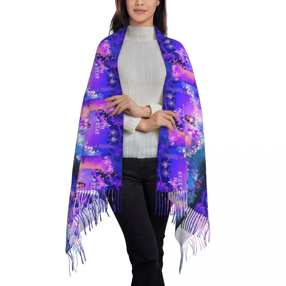 Custom Wish I Am A Star Catoon Tassel Scarf Women Soft Shawls Wraps Female Winter Fall Scarves