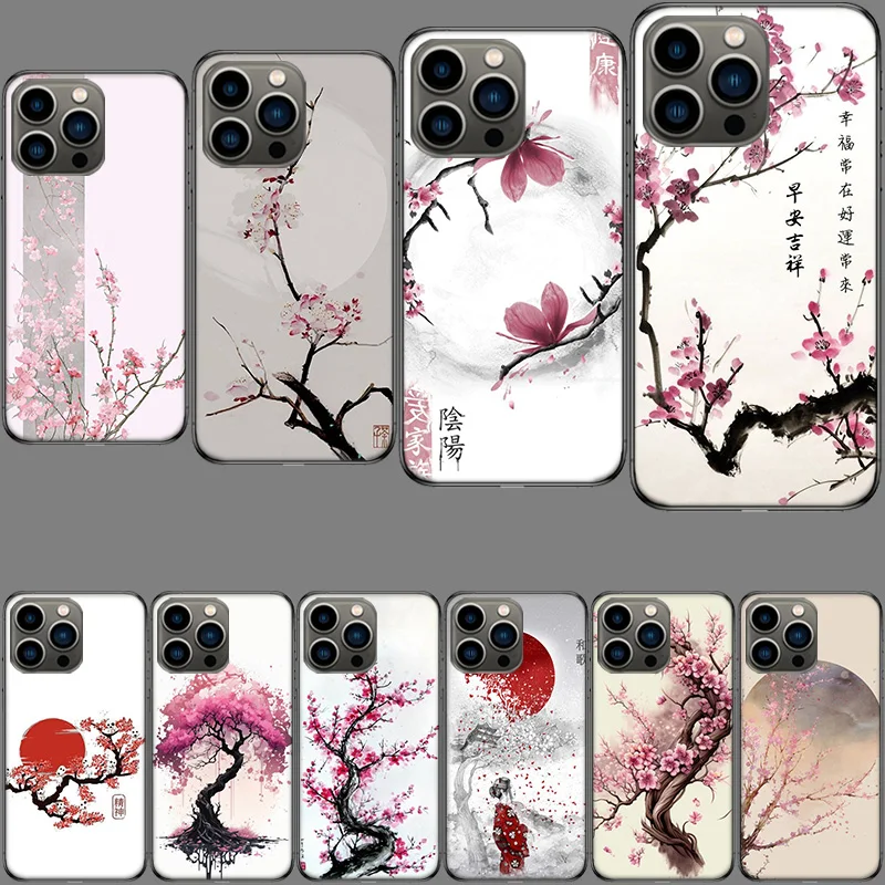 Cherry Blossom Tree Phone Case For Apple Iphone 15+ 14 Plus 16 Pro Max 12 13 Mini 11 Pro X XS Max XR Cover Shell Coque