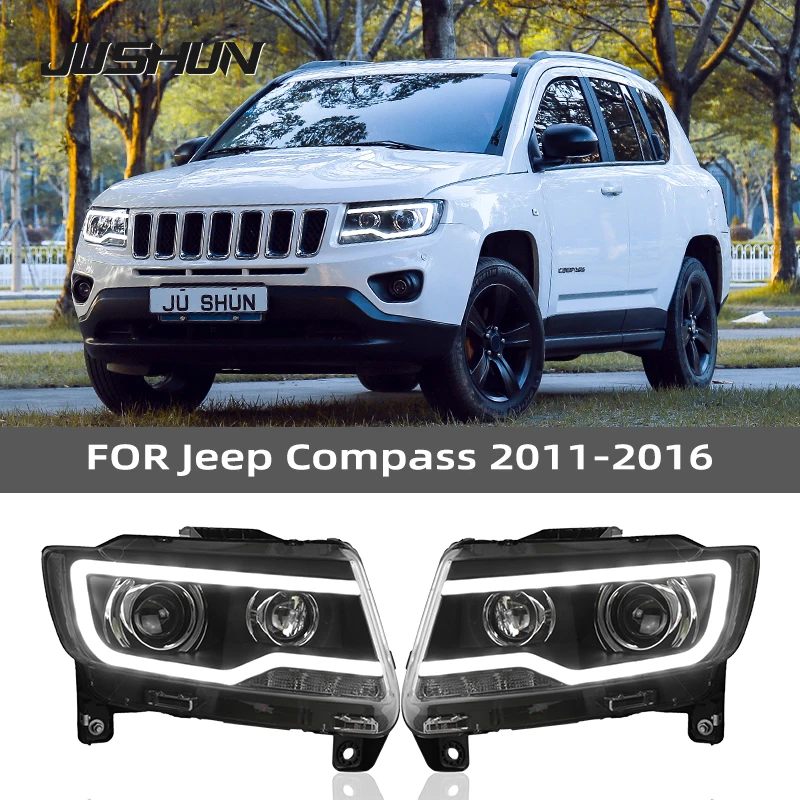 Car Headlights For Jeep Compass Headlight 2011-2016 LED Head Lamp DRL Turn Signal Low High Beam Projector Lens Headlamp Assembly
