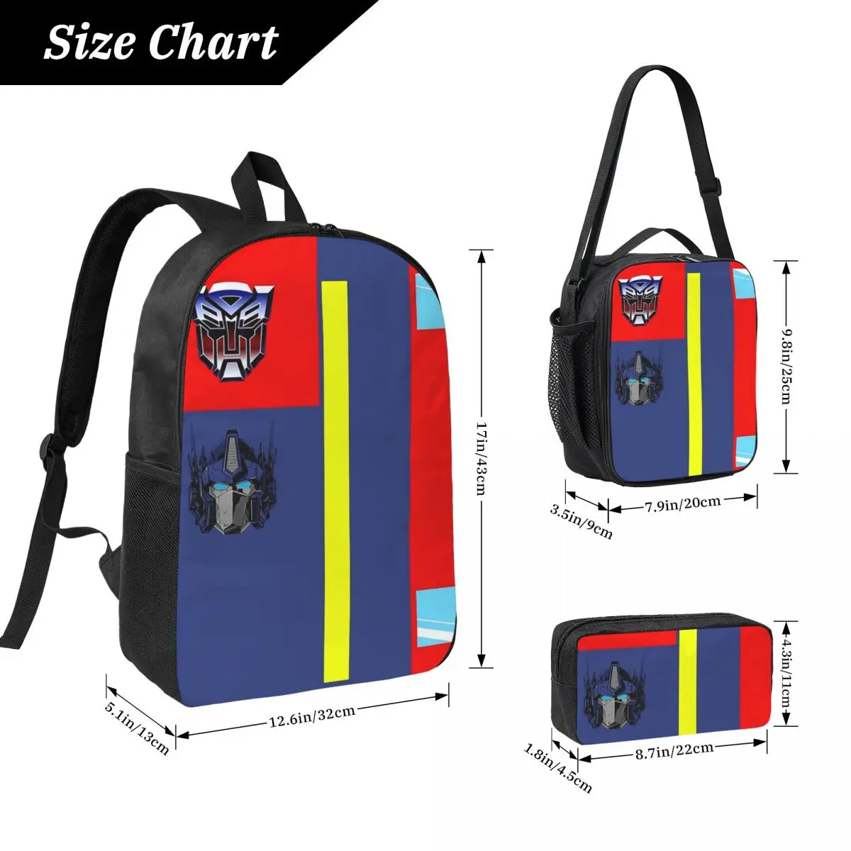Autobots Prime Bag Backpack Student Boys Girls BookBag School Bag Computer Shoulder Bags 3ps Insulated Lunch Bag Pencil Case