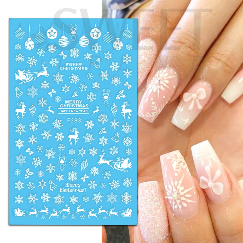 3D Nail Stickers Winter Cute Merry Christmas Trees Elk Snowflake Candy New Year Ahesive Manicure Nail Art Decorations BEF281-284