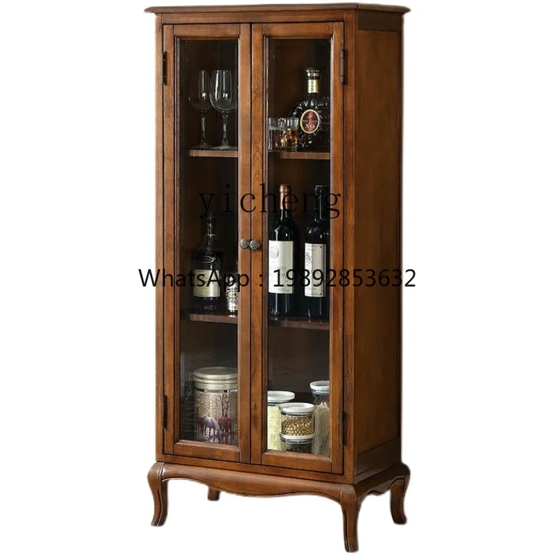 ZZTQH solid wood wine cabinet European style living room wall collection cabinet shelf glass with door display side cabinet