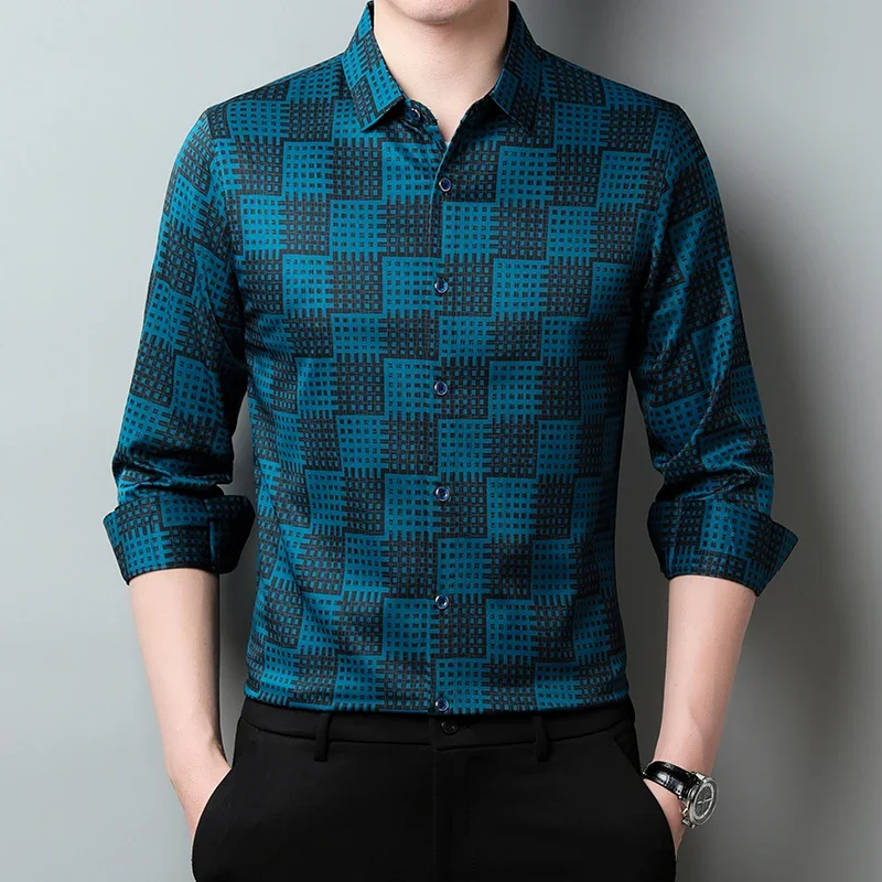 Autumn Long Sleeved Shirt for Men Business Casual Long Sleeved Plaid Shirt for Men