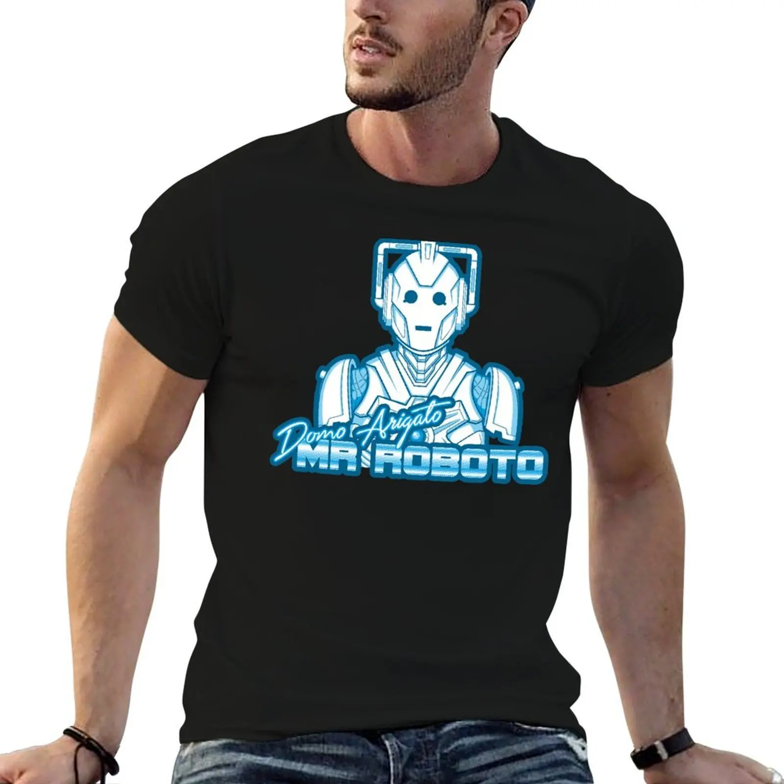 أسود للتي شيرت السيد مان عادي تي شيرت أنيمي التي شيرت قميص روبوتو حزمة تي رجل القطن عادية