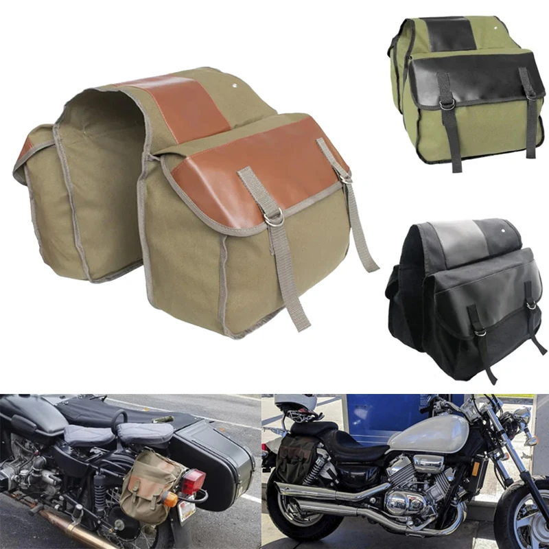 

Universal Motorcycle Side Bags Canvas Vintage Panniers Waterproof Storage Bags For Honda Shadow For Suzuki dr 650 Iron 833