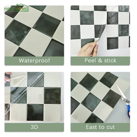 10/30 पीसी 3डी मोज़ेक शैली स्वयं चिपकने वाला दीवार टाइल रसोई बैकस्प्लैश रसोई दीवार सजावट के लिए उपयुक्त स्क्वायर 10.5 8 best sales रसोई के लिए बैक स्प्लैश - №3