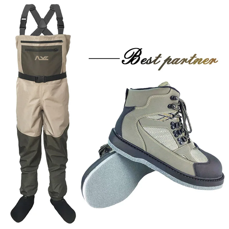 Fishing Waders with Felt or Rubber Sole Fishing Boots, Waterproof Chest Wading Pants, Reef Rock Wading Hunting Fishing Shoes