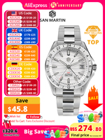 San Martin New 39mm Desert Texture Luxury Men Business Dress GMT Watch NH34 Automatic Mechanical Waterproof 100m Luminous SN0129