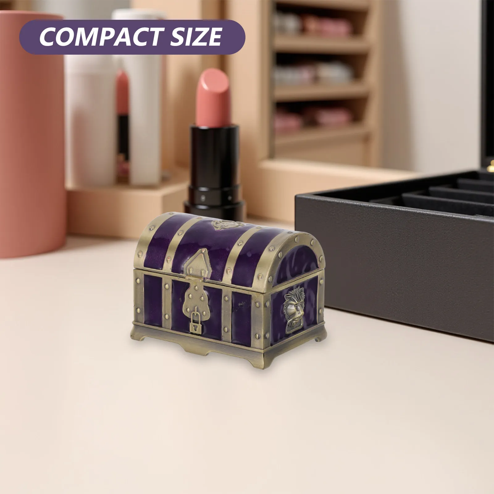Small Treasure Chest Vintage Jewelry Box Lockable Decorative European Retro Keepsake Treasure Chest Organizer for Rings Earrings