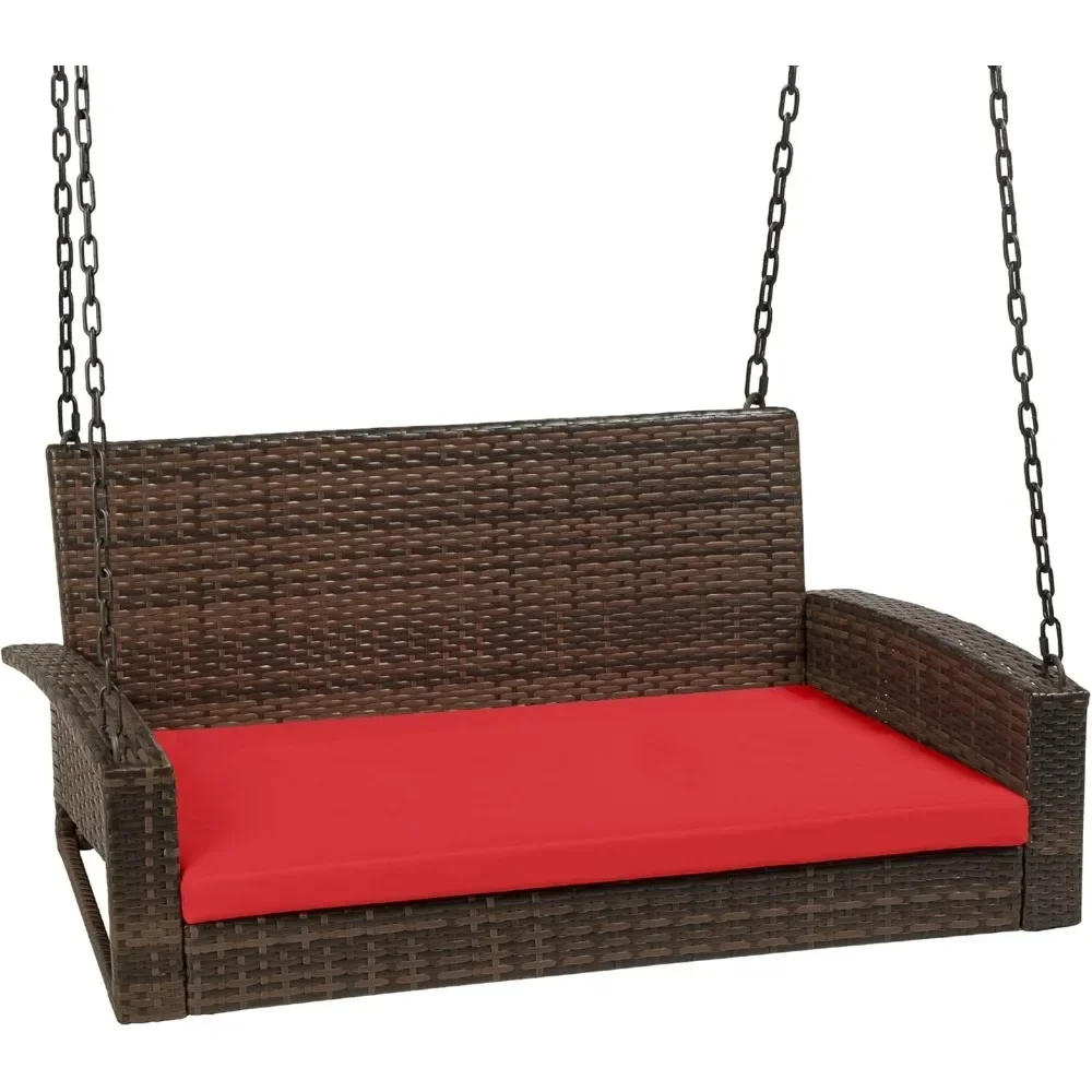 

Woven Wicker Outdoor Porch Swing, Hanging Patio Bench for Deck, Garden w/Mounting Chains, Seat Cushion