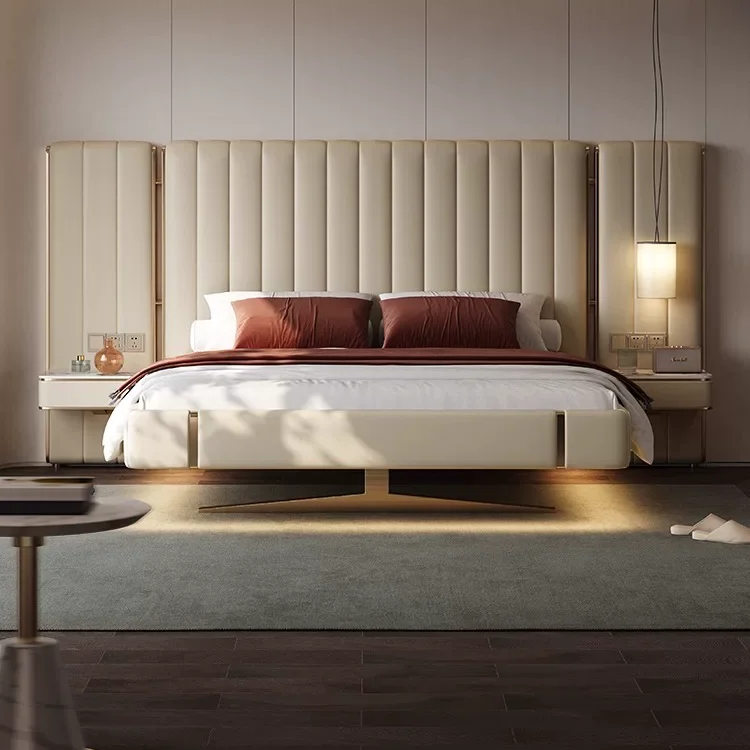 ua- Italian Bed Sets Luxury Bedroom Furniture High Quality Leather with Metal Frame Floating High-End Double King Size Bed#