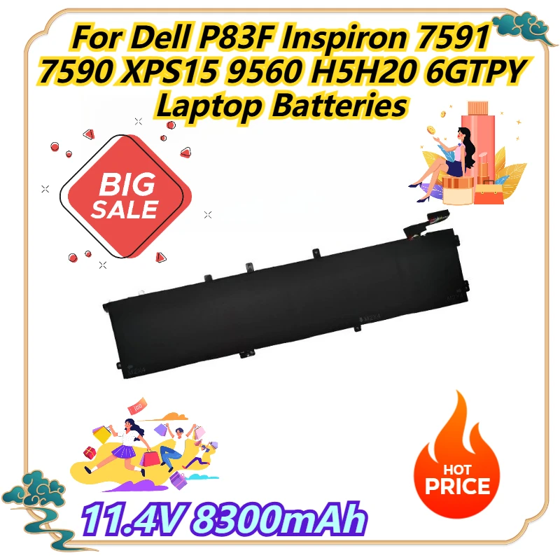 

11,4 В 8300 мАч для Dell P83F Inspiron 7591 7590 XPS15 9560 H5H20 6GTPY аккумуляторы для ноутбуков