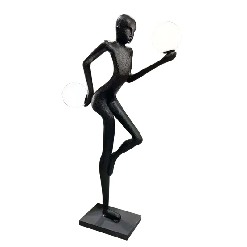 Home Decoration Luxury Figure Holding Ball Sales Office Shopping Mall Hotel Lobby Sculpture Decoration Floor Lamp