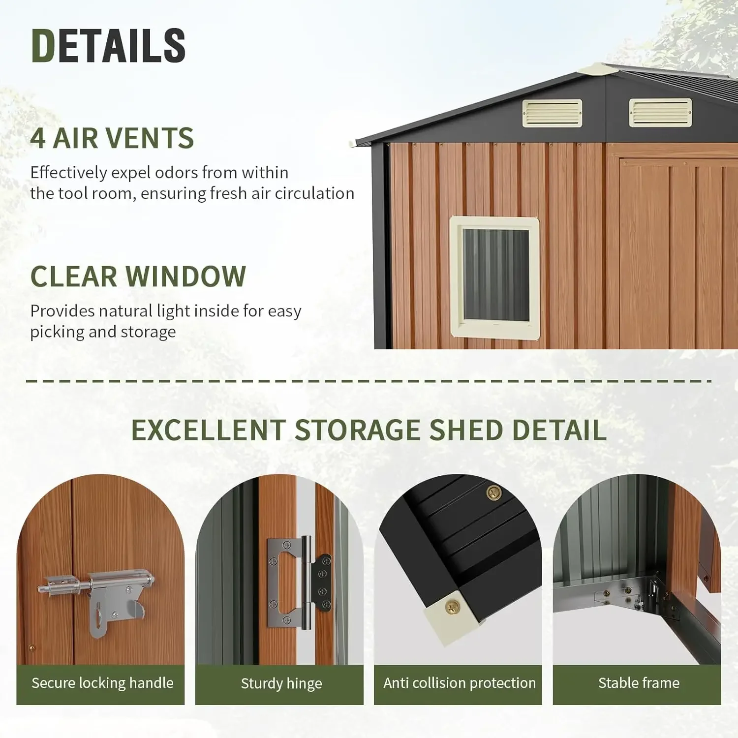 6x4 Ft, Lockable Metal Garden Shed with Window, Tool Shed Tiny House Vertical Outside Storage Building for Backyard, Lawn, Patio