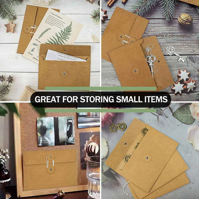80 Pcs Kraft Paper Envelopes With String Tie Closure Project Pockets Document Organizer, 4.53 X 6.7 Inches (Brown)