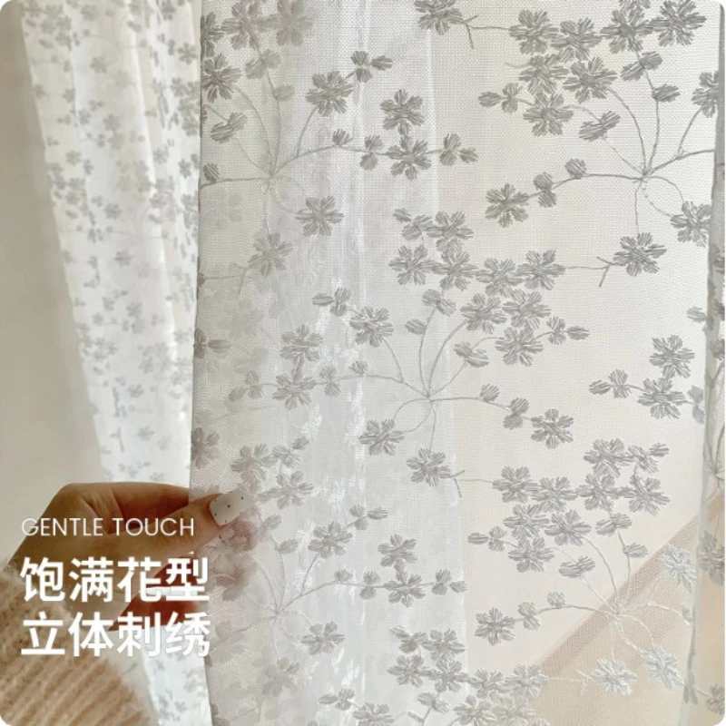 White French Jacquard Light Luxury Cream Style Living Room and Bedroom Embroidery Elegant Sheer Curtain Custom Size Decor