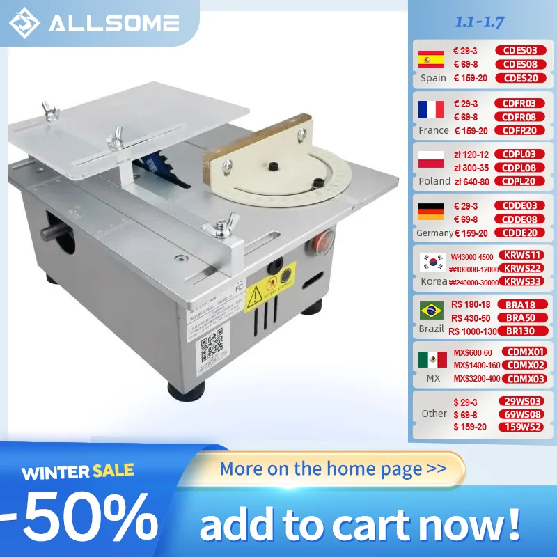 ALLSOME T4 Mini Table Saw Handmade Woodworking Bench Lathe Electric Polisher Grinder DIY Circular Cutting Saw Blade