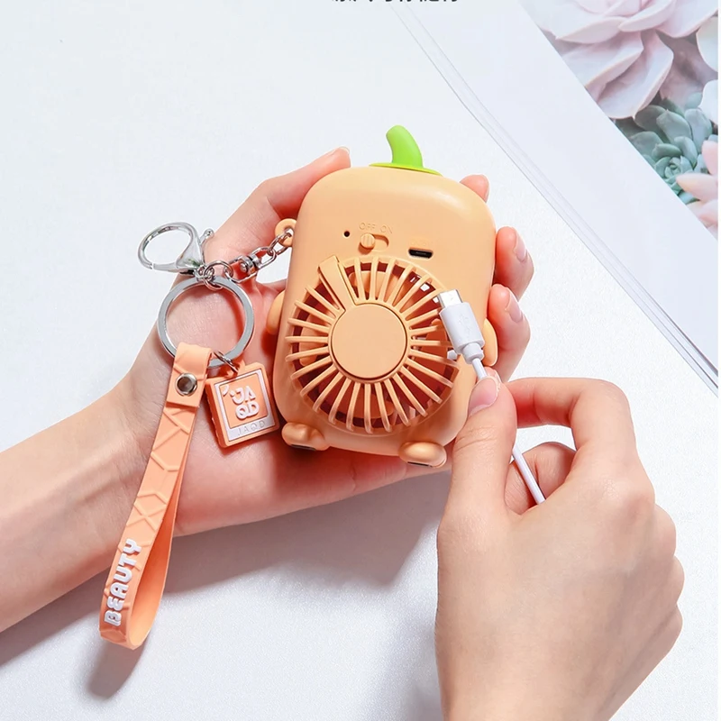 

USB Mini Portable Fans Summer Student Small Fan Charging Rope Key Chain Portable Cute Cartoon Fan