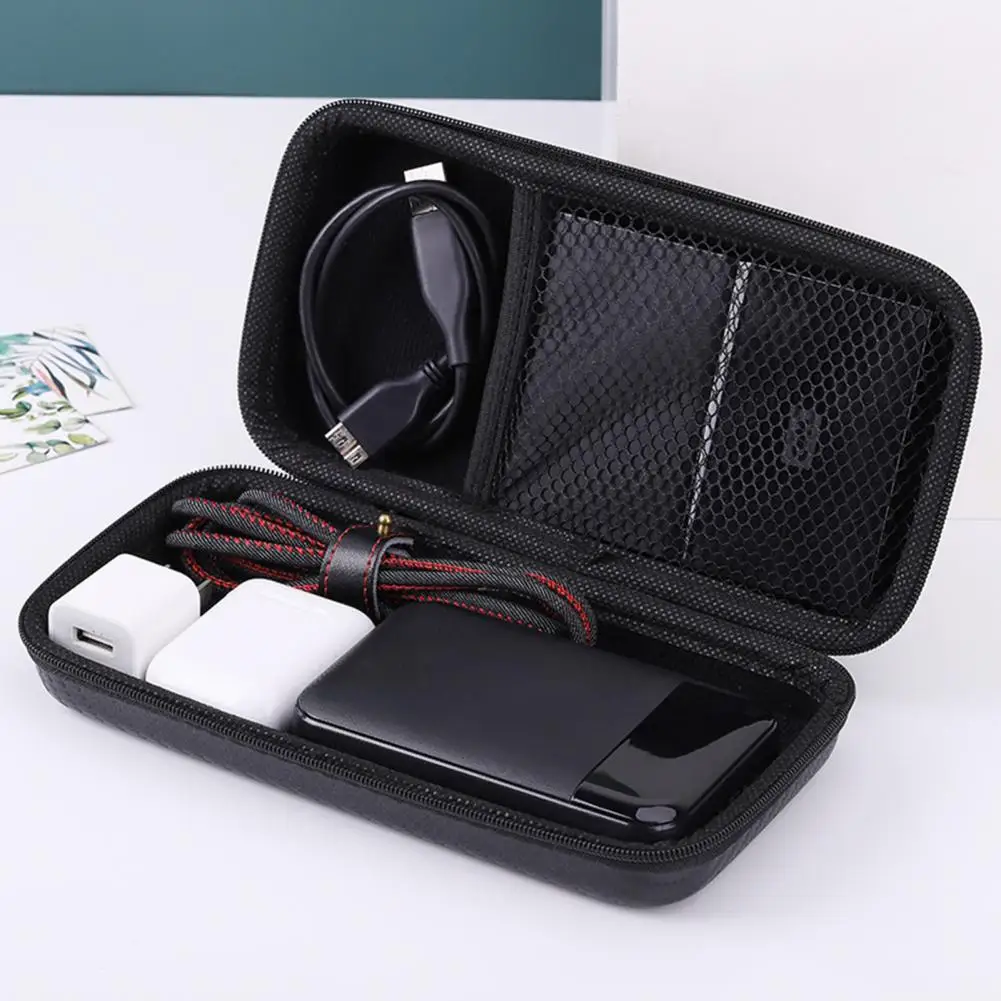 Practical Shock Absorption Mobile Hard Disk Drive Storage Case EVA Headphone Storage Bag Mesh Pocket Office Supply