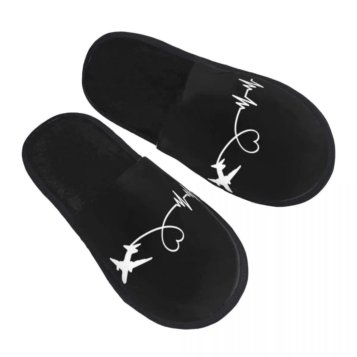 Custom Airplane Pilot Heartbeat Comfy Scuff With Memory Foam Slippers Women Aviation Aviator Gift Spa House Shoes