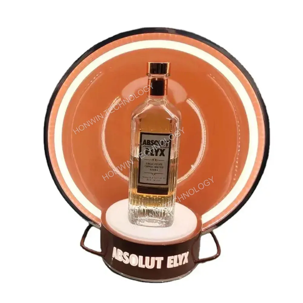 

CUSTOM LOGO LED SEMICIRCLE ABSOLUT ELYX VODKA BOTTLE PRESENTER GLOBE GLORIFIER ROUND CHAMPAGNE NEON SIGN DISPLAY WINE RACK