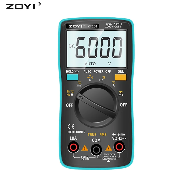 ZT101 Digital Multimeter Backlight A-C/D-C Ammeter 6000 Counts A-C/D-C Ammeter Voltmeter Portable Meter Meter Dropship