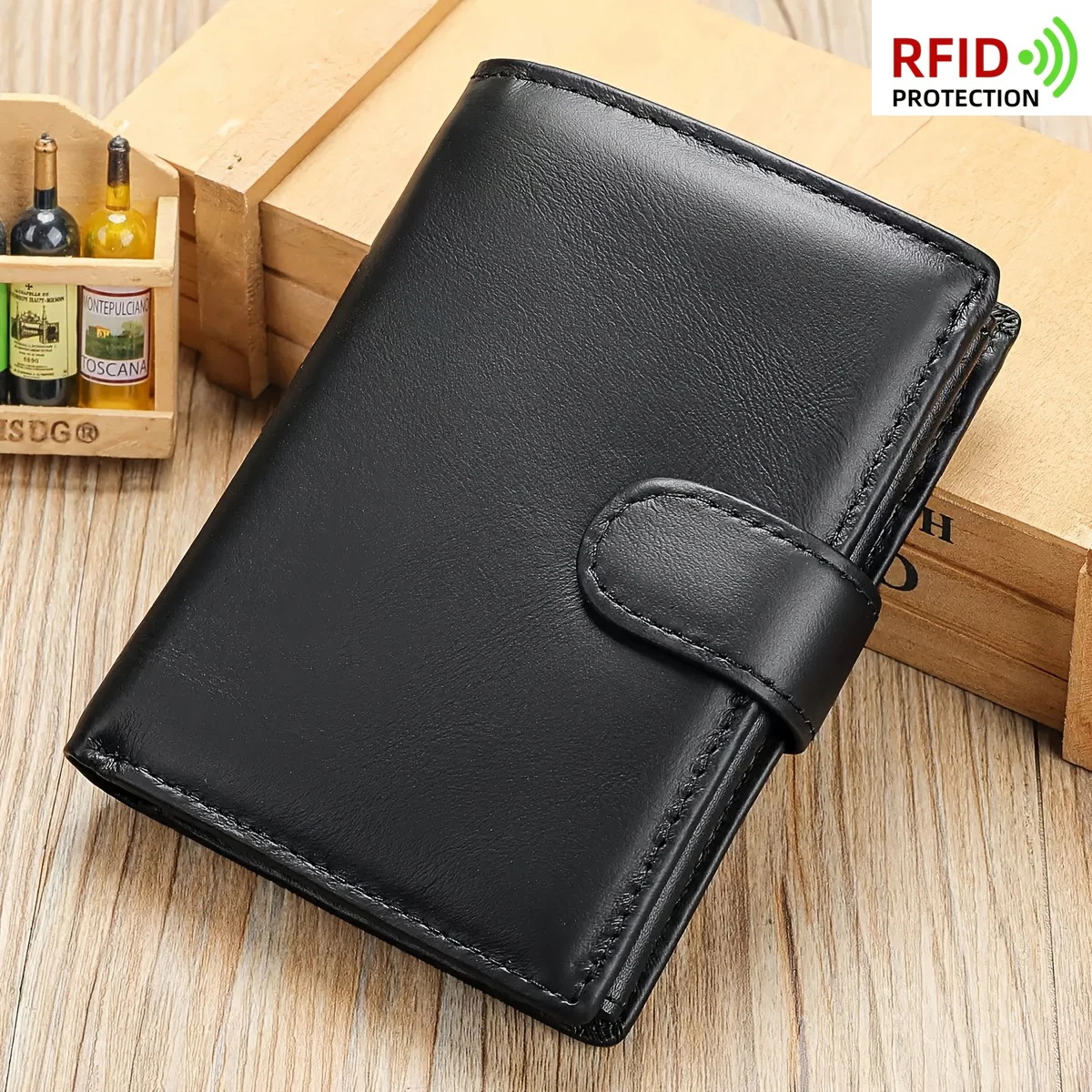 Men's Genuine Leather Wallet mens wallets trifold with change holder RFID Card Holder Purse for Men