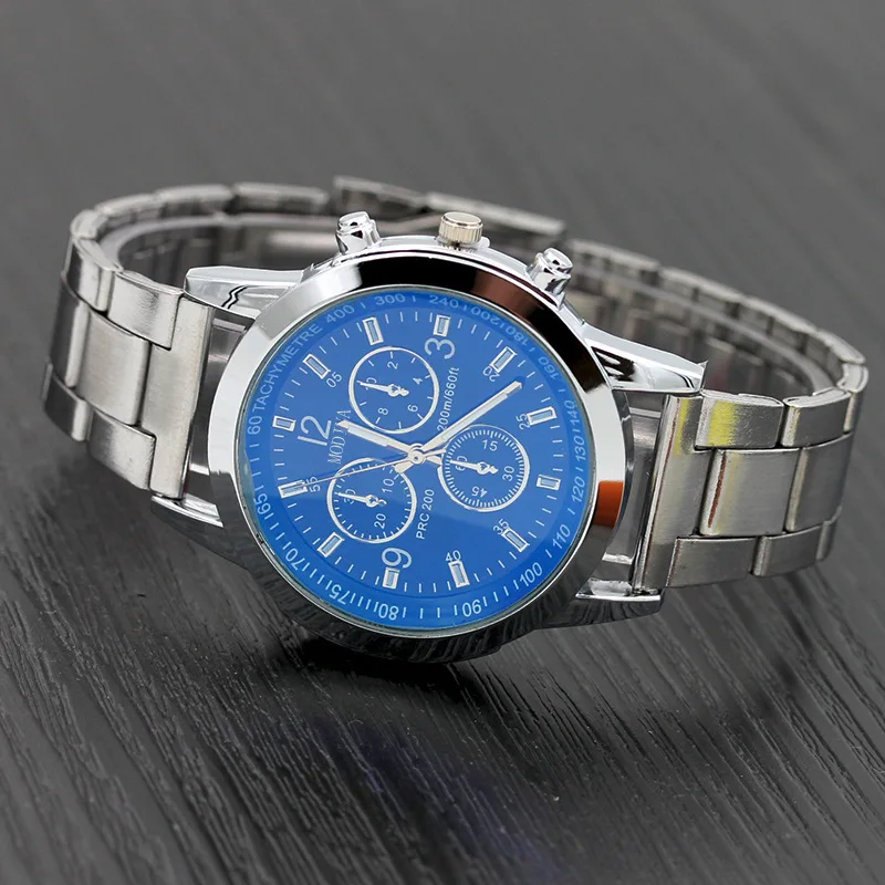 MODIYA Blue Light Glass Decorative Three Eye Steel Strip Watch Gift Watch Fashion Male and Female Student Watch