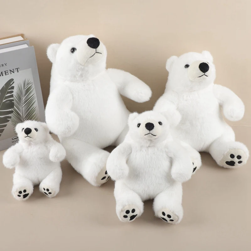 Großfüßiger Sitzender Eisbär Plüschtier mit Rotem Schal Flauschiges Gestopftes Eisbär-Kuscheltier Weiches Rundes Wildtier Zoo-Souvenir – Detail 14