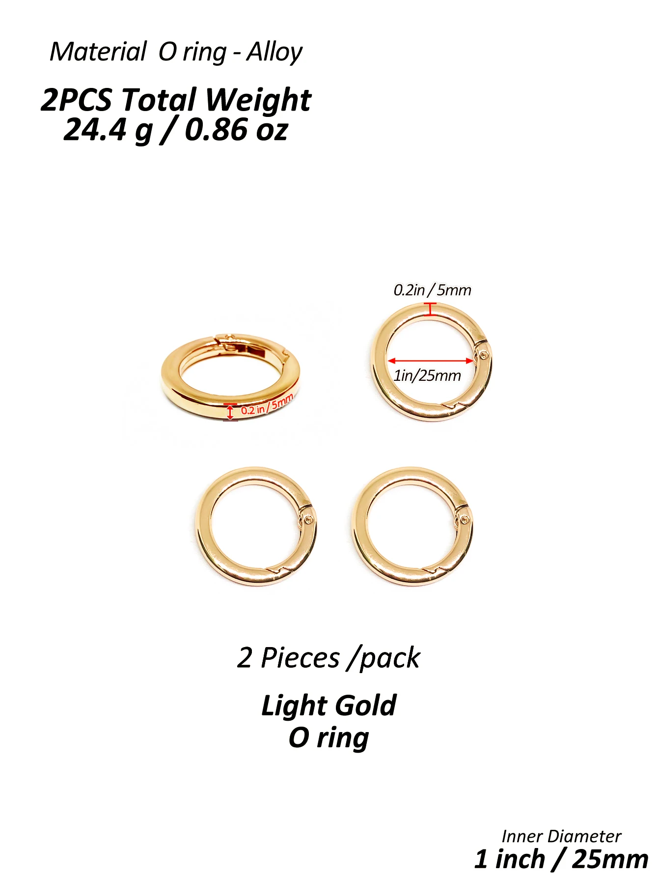 2 Stück dicker O-Ring für Geldbörsenriemen, Federringe, 1/1,25/1,5 Zoll Durchmesser, Handtaschen- und Schlüsselzubehörhalter, hellgold/silber – Detail 8