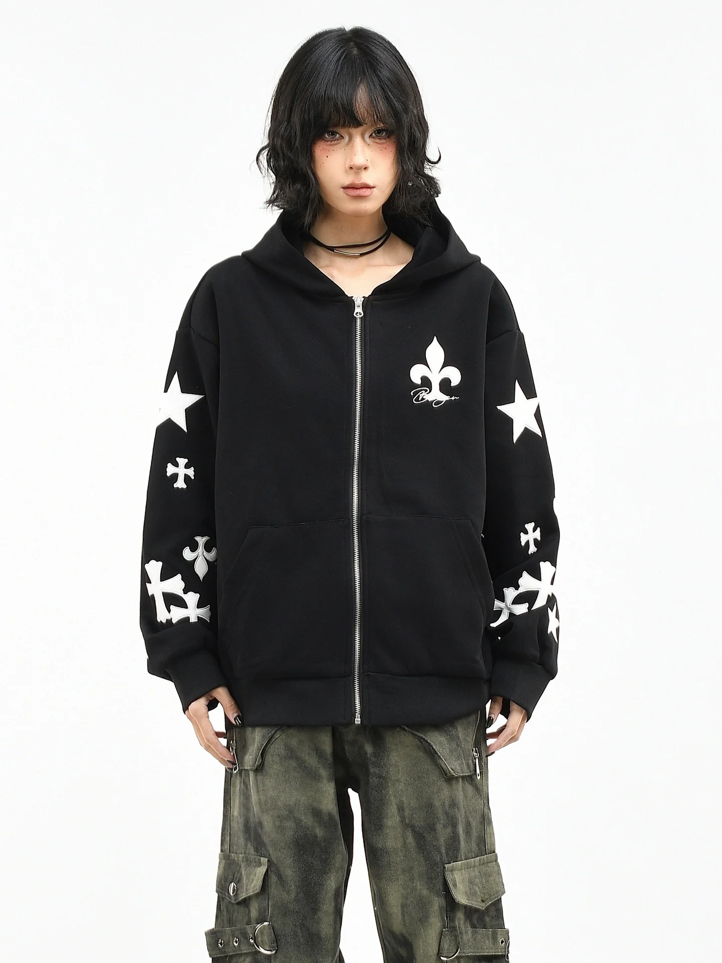 

Оригинальная американская ретро-готическая куртка с капюшоном и вышивкой OV, женский свободный весенний модный кардиган, верхняя одежда для пар