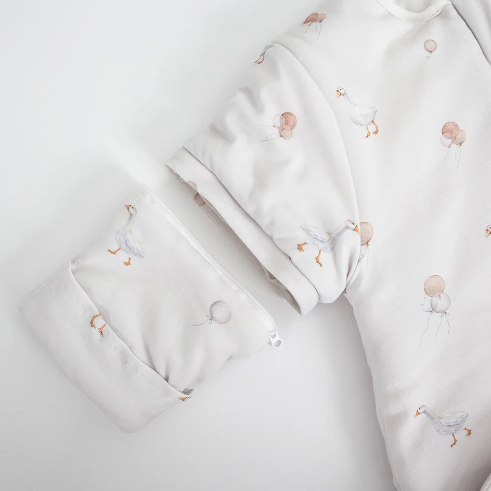 Sleeping Bag For Babies 0-24M Soft Cotton Breathable 2-Ways Zipper Cute Animal Print Baby Sleeping Bag With Removable Sleeves