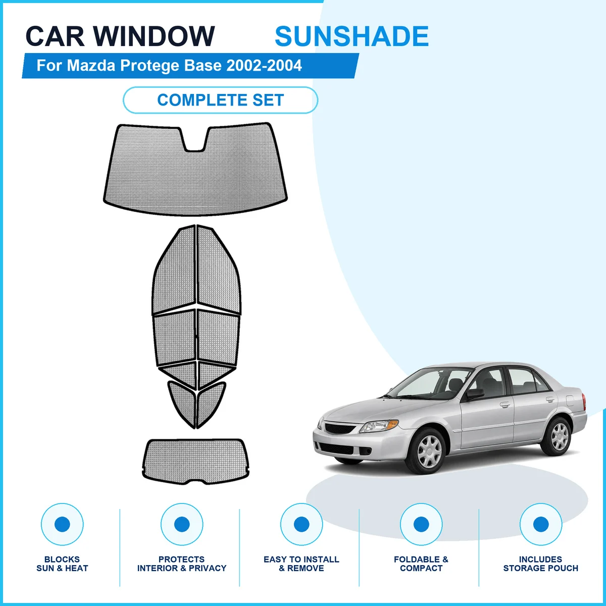 For Mazda Protege Base 2002-2004 Custom Full Set Window Sunshades Aluminum Foil Suction Cup Anti UV Privacy