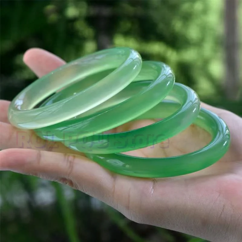 Fine Jewelry Genuine Natural Jadeite Grade  Ice Green Jade Thin Round Bangles Exquisite Handring Bracelets High Quality