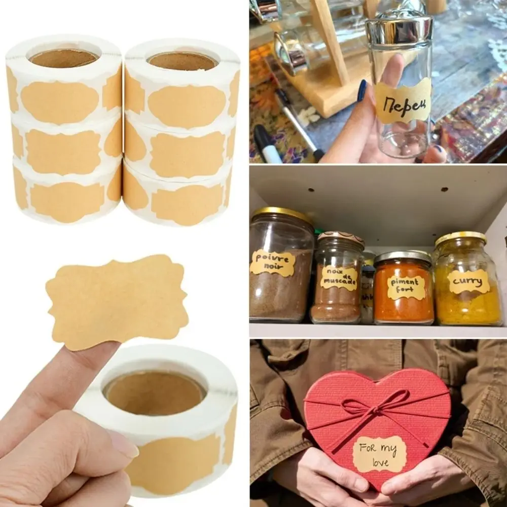 

300Pcs/Roll DIY Kraft Paper Stickers Multifunctional Brown Organizer Label Baking Sticker Self-adhesive Gift Tags