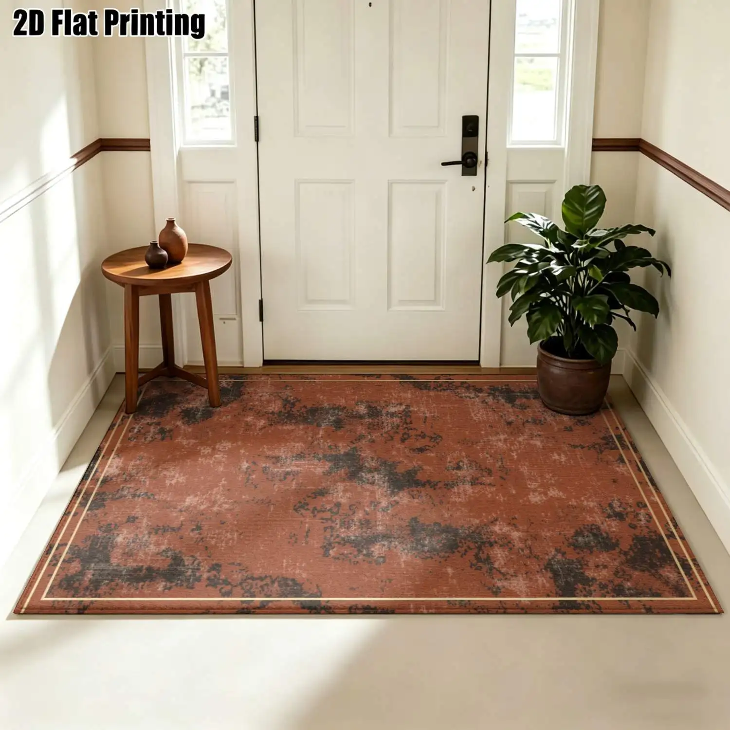 1Pc 2D Printed Retro Red-Brown Abstract Nordic/Instagram-Inspired Modern Minimalist European Geometric Striped Carpet: Home Decor, Multi-Size, Machine Washable, Suitable for Entrance, Dining, Foyer, Living, Bedroom Floor Mats