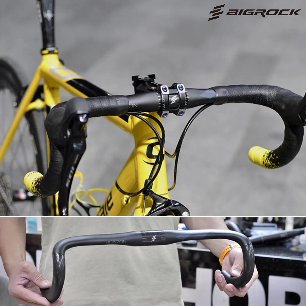 

BIGROCK HORIZON T800 Carbon Bike Handlebar for Road/Gravel Bicycle 320-420 Black Matt Support Fully Internal Routing 10mm offset