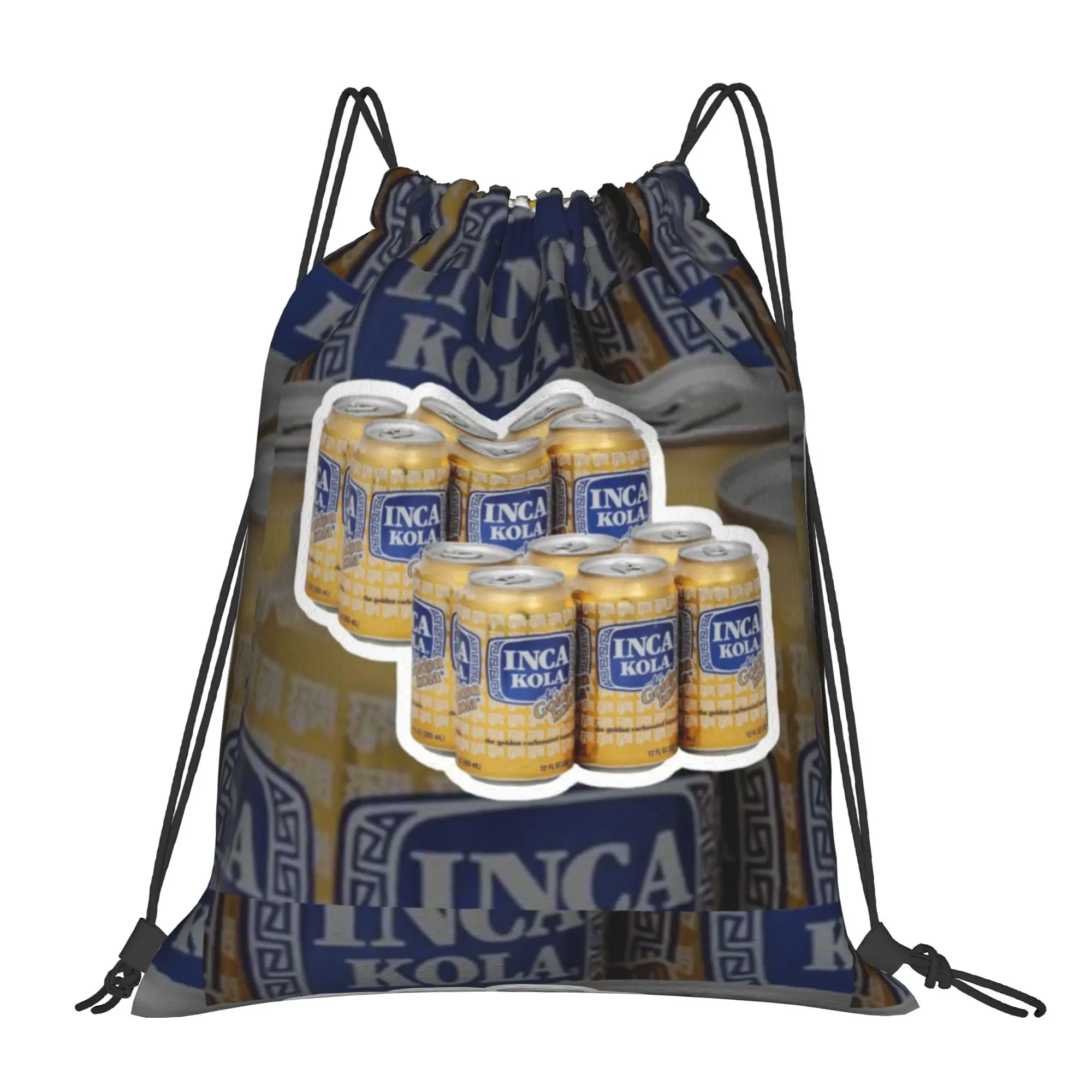 

Наклейка на золотые банки Inca Kola, портативные спортивные сумки на шнурке Inca Kola, рюкзаки для езды на велосипеде, рюкзаки для хранения вещей в спортзале