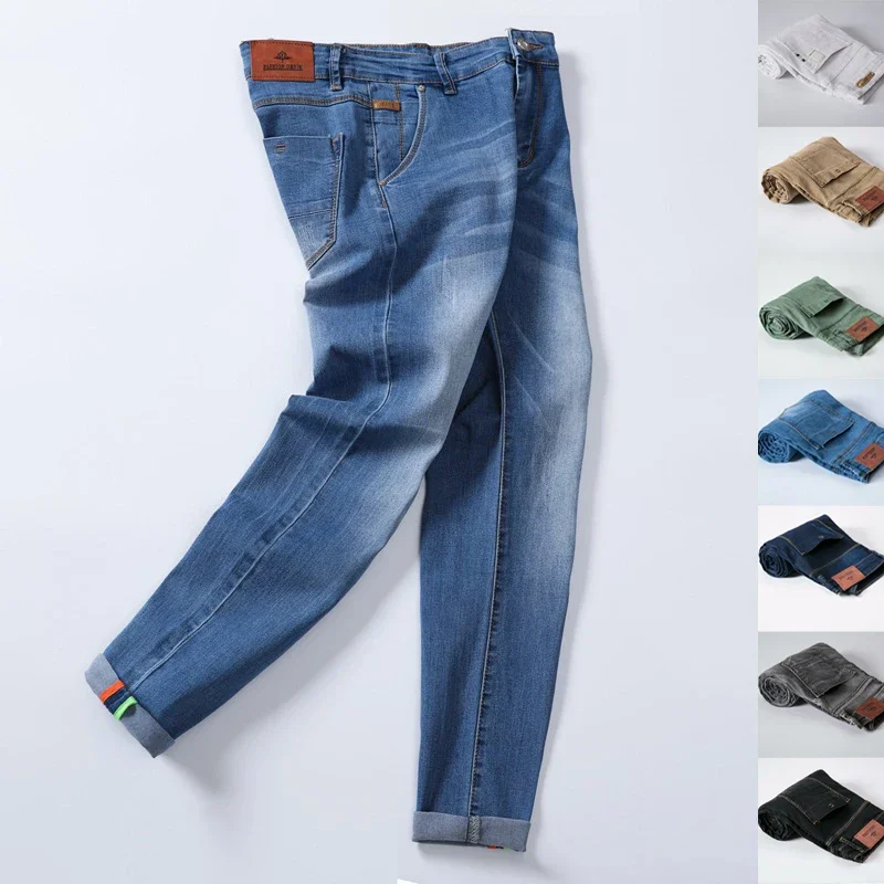 Men's Colorful Elastic Slim Fit Jeans, Summer Fashion Pants, Elastic Material 90% cotton