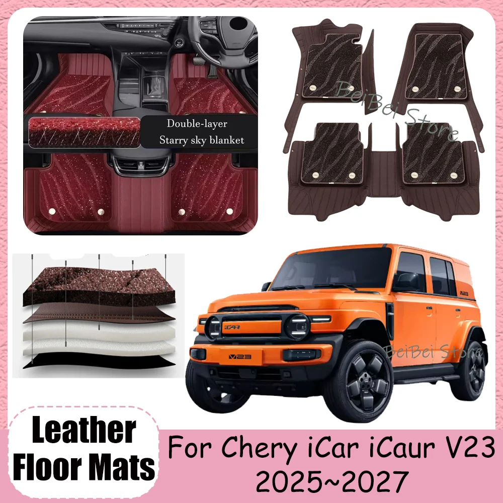 Para Chery iCar iCaur V23 2025~2027 2026 LHD RHD Tapetes de Couro para Carro, Resistentes a Arranhões, Protetores de Carpete, Acessórios para Proteção