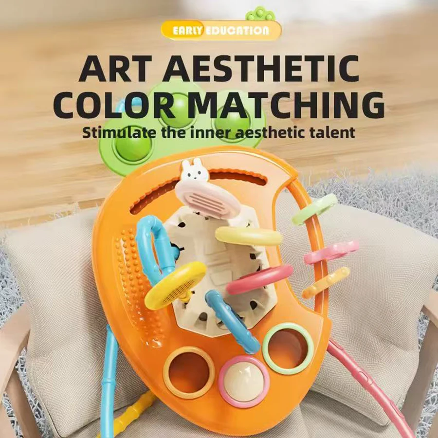 1 Uds.-Montessori juguetes de cuerda para tirar lindo conejo rábano bebés juguetes sensoriales mordedores desarrollo de habilidades motoras finas juguetes regalos para bebés