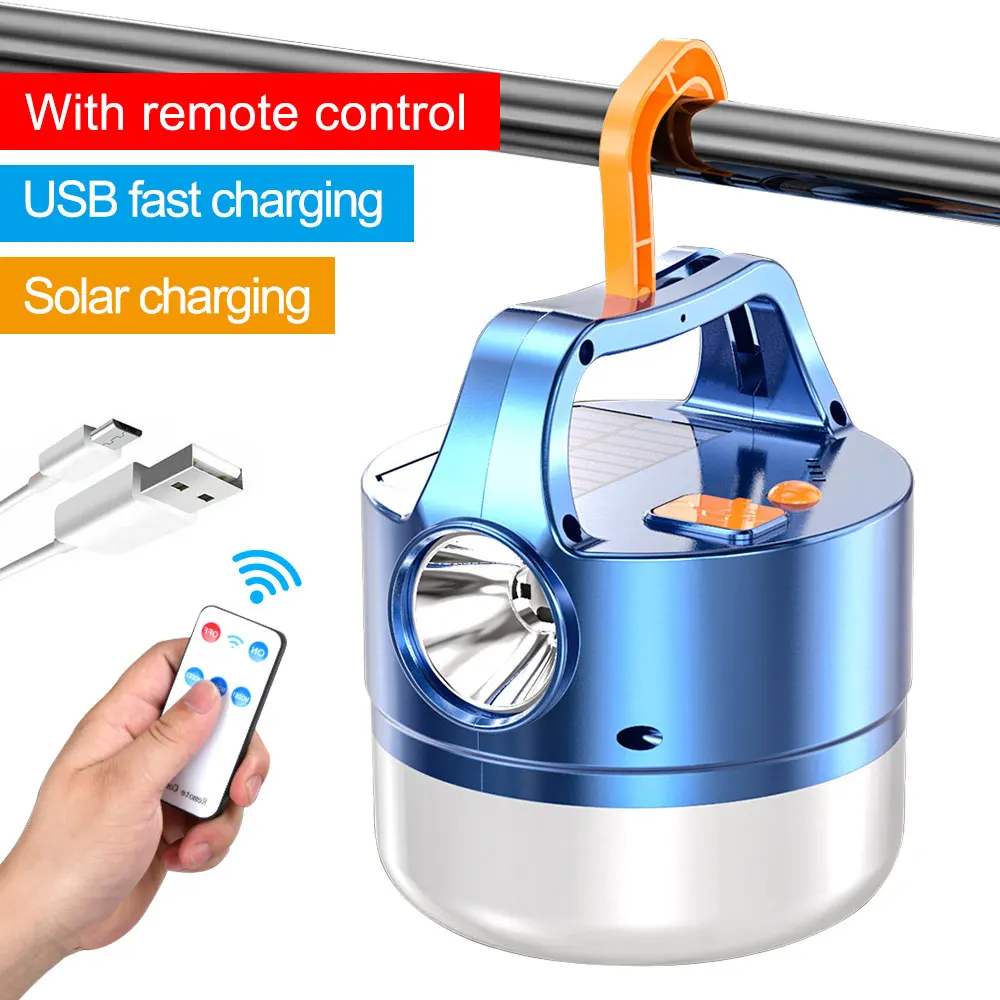 Solar Portable Work Light LED Camping Light USB Rechargeable 4 Mode Bulb Outdoor Searchlight Tent Lamp Emergency Strong Light